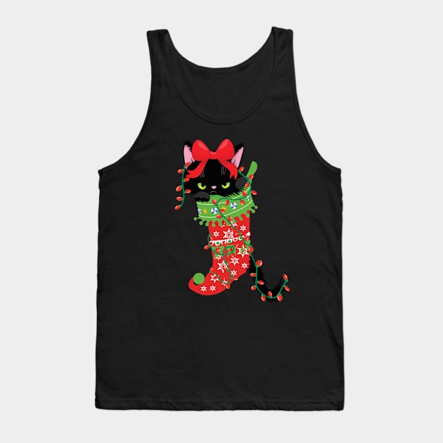 Grumpy And Annoyed Cats In Christmas Sock Xmas Lights Funny Tank Top by alcoshirts